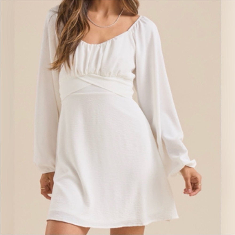 Altar'd State White Long-Sleeve Empire Waist Mini Dress
